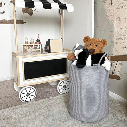 Goodpick Tall Grey Laundry Basket 15 x 20 inches, Kids Laundry Hamper for Clothes Toys Towel, Blanket Dirty Laundry Basket Living Room, 58L