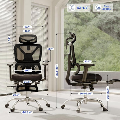 FLEXISPOT ErgoX Premium Ergonomic Office Chair with Footrest- Adjustable 3D Armrests, Dynamic Lumbar Support, Recline & Tilt Function, Mesh Seat, for Home & Office Use,Black Foam