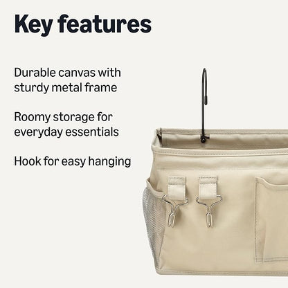 Amazon Basics Bedside Caddy Hanging Storage Organizer for Phone and Bedside Essentials, 4.72 x 14.57 x 7.87 in, Dark Grey Linen