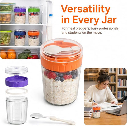 EONJOE Overnight Oats Containers with Lid and Spoon - 16oz Glass Mason Jars for Meal Prep, Yogurt,Pudding- Set of 4