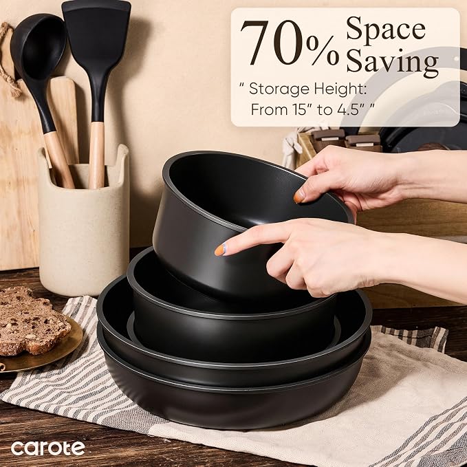 CAROTE 23pcs Pots and Pans Set Non Stick with Detachable Handle, Nonstick Cookware Sets, Kitchen Cooking Set - Camping Cookware, Oven/Dishwasher Safe, Induction Compatible