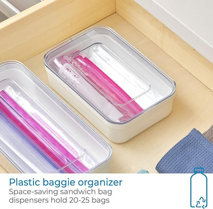 iDesign Sandwich Bag Organizer - Plastic Food Storage Bag Holder for Kitchen Drawer, Clear/White