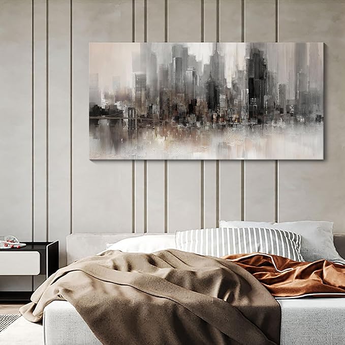 YDYSUNE Large Abstract Wall Art for Living Room,Cityscape New York Canvas Wall Decor for Bedroom,Print Brooklyn Bridge Themed Painting Brown Modern Picture Decoration Artwork Size 24x48inch
