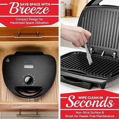 Family-sized Contact Grill, 6-Serving Electric Indoor Grill with Adjustable Temp Control, Ceramic Coating, 1500W, Graphite