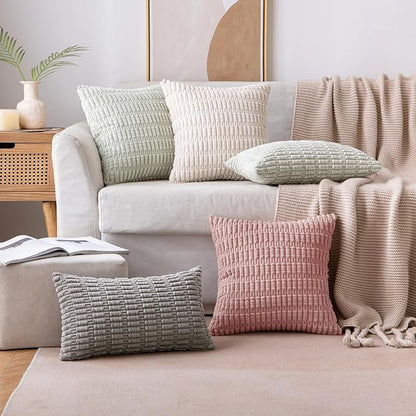 MIULEE Pack of 2 Corduroy Decorative Throw Pillow Covers 16x16 Inch Soft Boho Striped Pillow Covers Modern Farmhouse Home Decor for Sofa Living Room Couch Bed Blush Pink Spring Valentine Decor