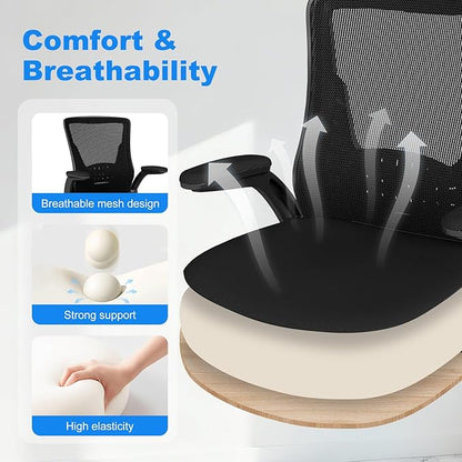 Office Chair Ergonomic Desk Chair with Comfy Mesh, Adjustable Height and Computer Use, for Home Office, Featuring Silent Wheel and Flip-Up Armrests, Comfortable for Long Hours