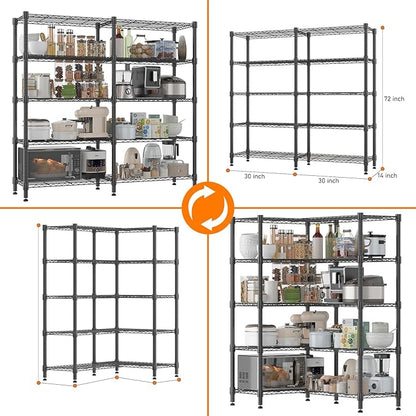 Homdox 5 Tier Storage Shelves Wire Shelving Unit Metal Shelves for Storage Heavy Duty Garage Shelf Pantry Shelves Kitchen Shelving, 14"x60"x72", Black