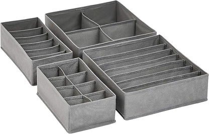 Amazon Basics Deep Drawer Organizer for Clothes, Collapsible Storage Boxes for Socks, Underwear and Baby Items, Set of 2, Gray | Set of 4