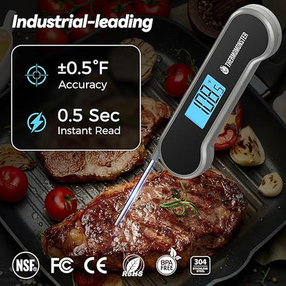 0.5 Sec Instant Read Meat Thermometer Digital with ±0.5℉ Precision, Food Thermometer for Cooking Kitchen Gadgets, Oven Grill Candy BBQ Essentials Accessories, Gifts for Him Dad Men Birthday, Grey