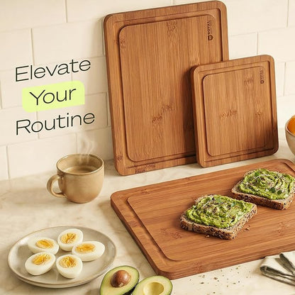 ROYAL CRAFT WOOD Wooden Cutting Boards for Kitchen Meal Prep & Serving - Bamboo Non Toxic Cutting Board Set with Deep Juice Groove Side Handles - Charcuterie & Chopping Butcher Block for Meat (3 Pcs)