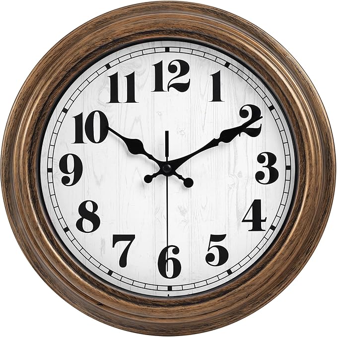 45MinST 12 Inches Retro Wall Clock, Silent Non Ticking Battery Operated Movement, Decor for Home/Wall Decor, Easy to Read, Decorate for Bedroom Living Room Office(Bronze)