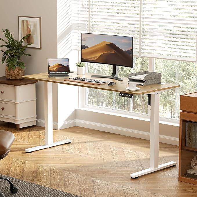 Electric Standing Desk Adjustable Height 40 x 24 Inch, Small Sit Stand Desk, Stand up Desk for Home Office, Computer Workstation (Spliced Desktop,Oak)