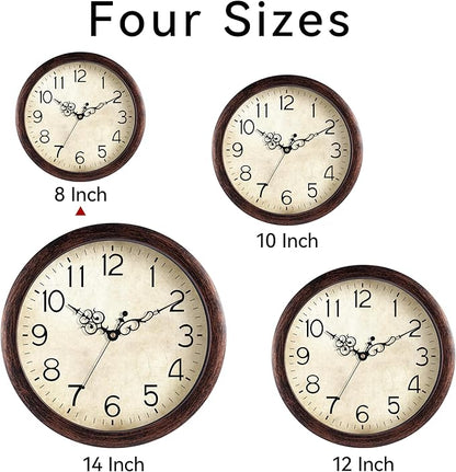 KECYET Wall Clock, Vintage Wall Clocks Battery Operated Quartz Silent Non-Ticking 8 Inch Retro Rustic Style Clock Decorative for Kitchen,Bathroom Home Office (Bronze)