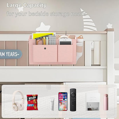 Edudif Bedside Caddy Bedside Organizer with Fixed Straps & Water Bottle Holder, Bunk Bed Caddy ideal for Home, Dorm, Hospital, Crib, Versatile Bedside Storage Solution