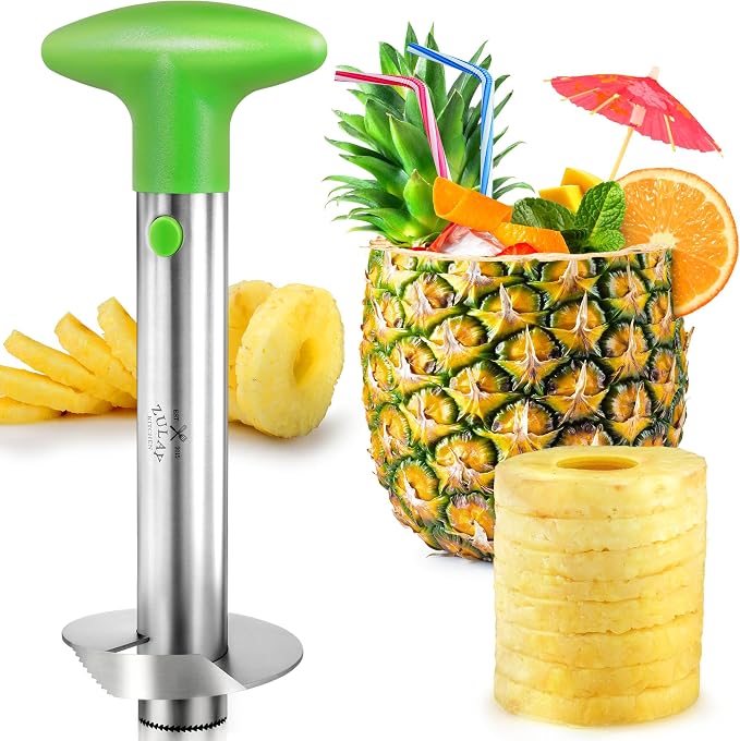 Zulay Kitchen Pineapple Corer and Slicer Tool – Stainless Steel Pineapple Cutter with Eye Remover Tool – Ergonomic Handle & Easy Core Remover – Reinforced Heavy-Duty Blade – Lime Green