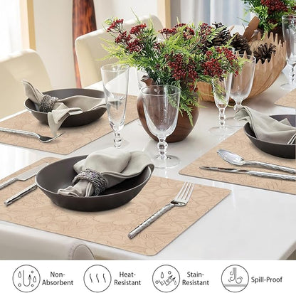 SolaraDawn Faux Leather Table Placemats Set of 4, Washable, Wipeable & Heat-Resistant Table Mats, Waterproof Dining Place Mats with Embossed Texture for Kitchen & Dining, Beige, 17" × 12"