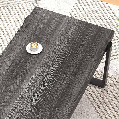 FOLUBAN Industrial Coffee Table, Rustic Wood and Metal Center Table, Modern Rectangle Cocktail Tea Table for Living Room, Dark Gray, 47 Inch