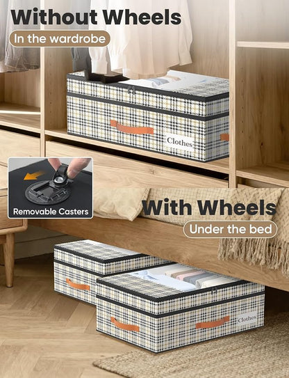 TOSKING 2-Pack Under Bed Storage Drawers with Wheels, 6 Vacuum Bags, Adjustable Height 7.9-10.2", 63L/80 lbs Clear Lid Rolling Bin, 900D Oxford, Space Saver for Dorm Bedroom Clothes Shoes, Houndstooth