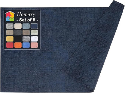 Homaxy Faux Leather Heat Resistant Placemats for Dining Table Set of 8, Waterproof Wipeable Washable PU Table Mats, Easy to Clean Anti-Slip Place Mats, 11.8" x 17", Navy Blue