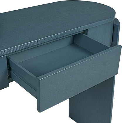 LKTART 55" Sofa Table with Oval Top and 2 Drawers, Entryway Console Table with Fluted Design for Hallway,Foyer,Entry and Living Room (Easy Assembled-Navy)