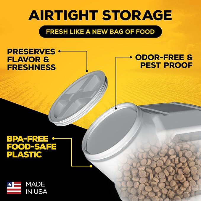 Vittles Vault Traditional Pet Food Storage Container For Dog Kibbles/Bird Seed/Oatmeal/Rice/Flour/Cereal, BPA Free Plastic, Sealed Airtight For Cat Food, Up To 30 lb, Made in USA, With Scoop, Gray