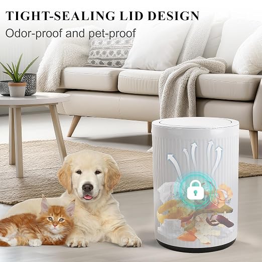 JiatuA Small Bathroom Trash Can with Lid, 2.1 Gallon Garbage Can with Pop-Up Lid Trash Bin Round Wastebasket for Kitchen Bedroom Office Living Room Toilet College Dorm, White