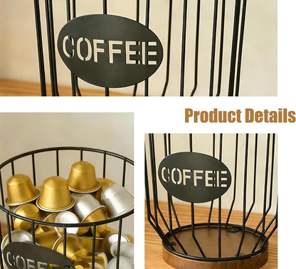 Coffee Pod Holders for Counter, Nespresso Pods Holder, K-Cup Holder, Coffee Pod Basket, Countertop Organizer for Keurig Kcups & Espresso Capsules, Coffee Station Accessories(Black Plating)