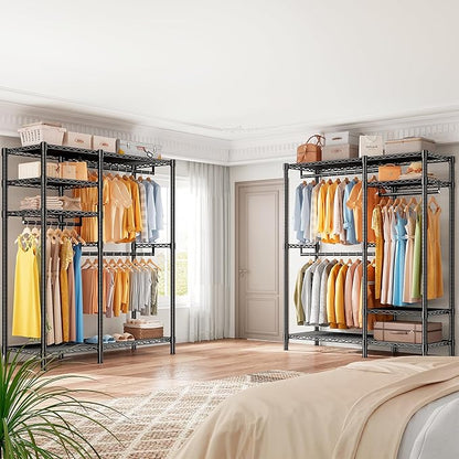 Raybee Clothes Rack Heavy Duty Loads 780LBS Clothing Racks for Hanging Clothes Adjustable Metal Portable Closet,45.5" W x 77" H x16.5 D Black