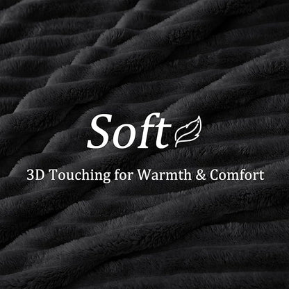 BEDELITE King Size Blanket for Bed, 300GSM Soft & Warm Fleece Blanket, Decorative and Giftable Striped Black Blankets for Women, Men, 108"x90"