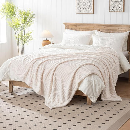 60x80 Inch Beige Twin Blanket - Soft & Fluffy Fleece, Cute & Aesthetic, Perfect for Sofa, Couch, Chair, Bed, Living Room & Bedroom, All-Season Use, Plush & Cozy Decorative Blanket