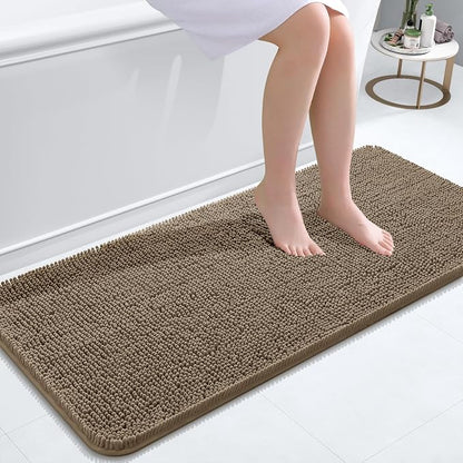OLANLY Bathroom Runner Rugs 47x20, Extra Soft Absorbent Chenille Bath Rugs, Rubber Backing Quick Dry, Machine Washable Long Bath Mats for Bathroom Floor, Tub and Shower, Home Decor Accessories, Tan