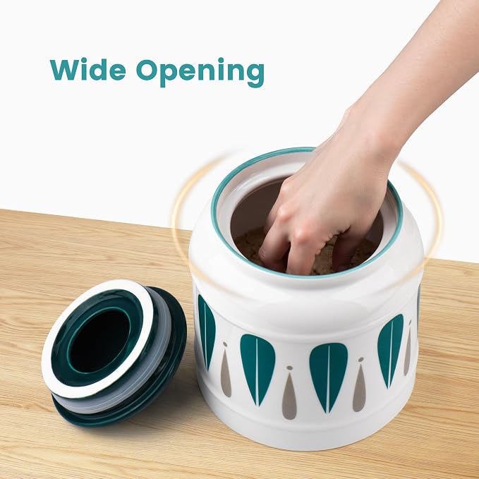 COCOYA 9cup/72oz Ceramic Jar for Dry Food Storage Containers, Airtight Cookie Jar with Lids, Porcelain Ceramic Canister for Kitchen Countertop Pantry Farmhouse Store Flour Sugar Bean Candy (Green)