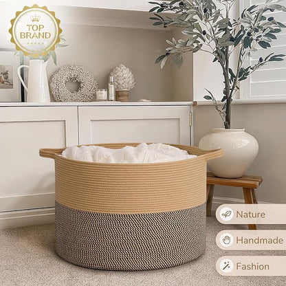 INDRESSME 115L Extra Large Blanket Basket, Woven Baskets for Storage, Wicker Storage Basket for Organizing Woven Laundry Baskets for Toy Pillow Shoe Entryway, Camel & Mix Camel