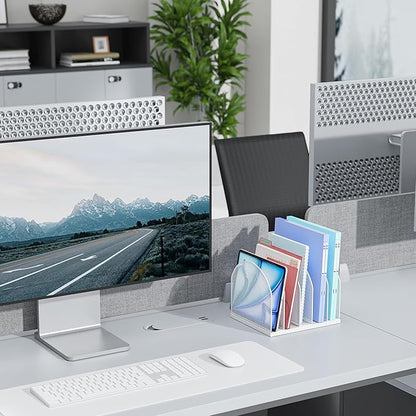 gianotter Desktop File Organizer, Desk Organizer with 5 Compartments, Paper Organizer for Desk, Workspace Organizers for Office Supplies (White, Upright Style)