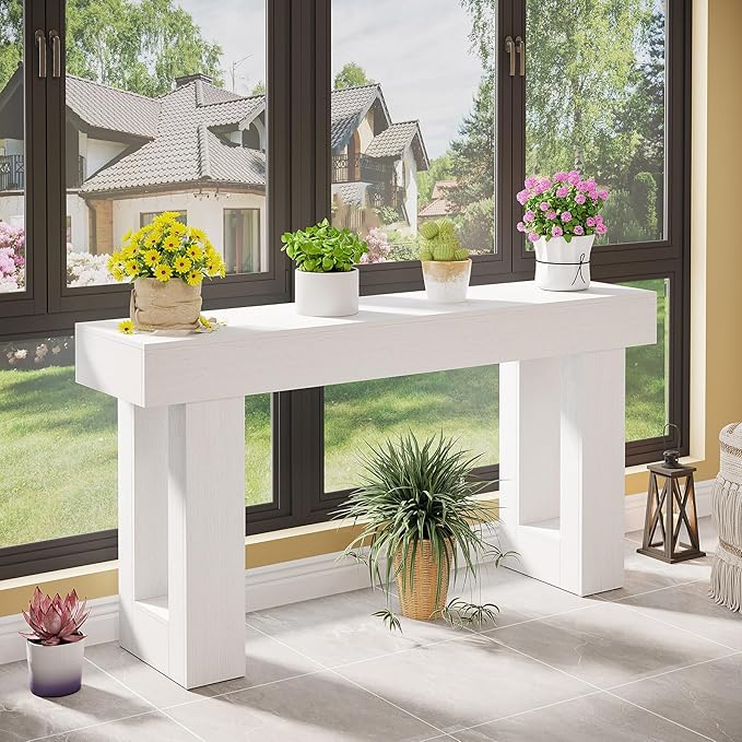 Tribesigns 63-Inch Long Console Table, Wooden Rectangular Sofa Table Behind The Couch, Farmhouse Entryway Table for Entrance, Hallway, Living Room (White)