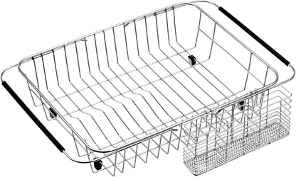 Slideep Expandable Dish Drying Rack, Stainless Steel Over The Sink Dish Rack, in Sink or On Counter Dish Drainer with Stainless Steel Removable Utensil Holder