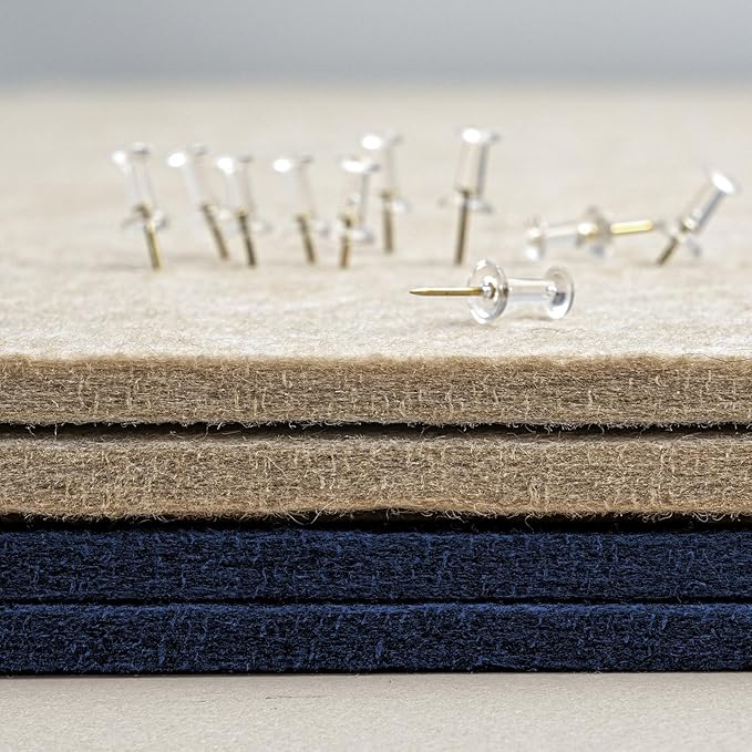 Bulletin Board, 24 x 18 inches Felt Board Decorative Pin Board, Cork Board Alternative for Wall, Foldable Photo Board Self-Adhesive Vision Board with 20 Pushpins - Dark Blue
