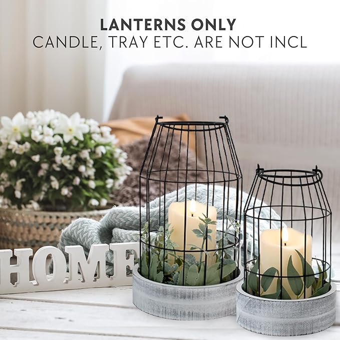 Rustic Farmhouse Lantern Decor Set of 2 - Stylish Decorative Lanterns for Your Living Room, Fireplace Mantle or Kitchen Dining Table - Modern Indoor/Outdoor Coffee Table Decor for Your Entire Home
