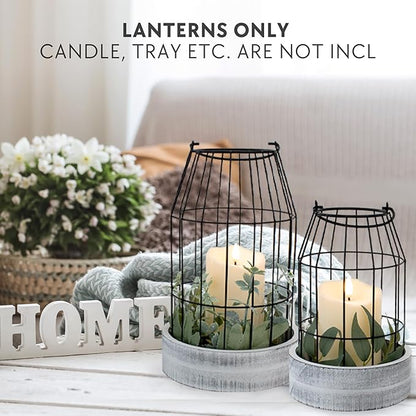 Rustic Farmhouse Lantern Decor Set of 2 - Stylish Decorative Lanterns for Your Living Room, Fireplace Mantle or Kitchen Dining Table - Modern Indoor/Outdoor Coffee Table Decor for Your Entire Home
