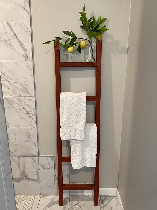 BARNWOODUSA Rustic Farmhouse Decorative Ladder - Our 47 inch Ladder can be Mounted Horizontally or Vertically and is Crafted from 100% Recycled and Reclaimed Wood No Assembly Required Rustic Red