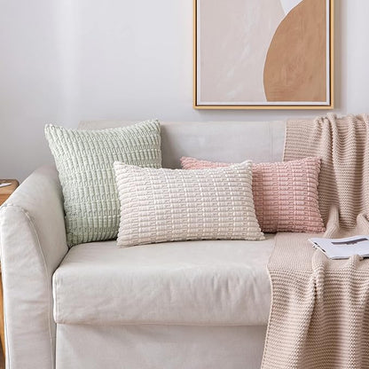 MIULEE Pack of 2 Corduroy Decorative Lumbar Throw Pillow Covers 24x12 Inch Soft Boho Striped Pillow Covers Modern Farmhouse Home Decor for Sofa Living Room Couch Bed Cream White