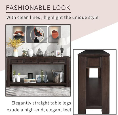 LKTART 63" Solid Wood Console Table Sofa Table with Storage Drawers and Bottom Shelf,Farmhouse Entryway Table for Hallway Foyer,Sofa Couch Table,Easy Assembled (63" Espresso)