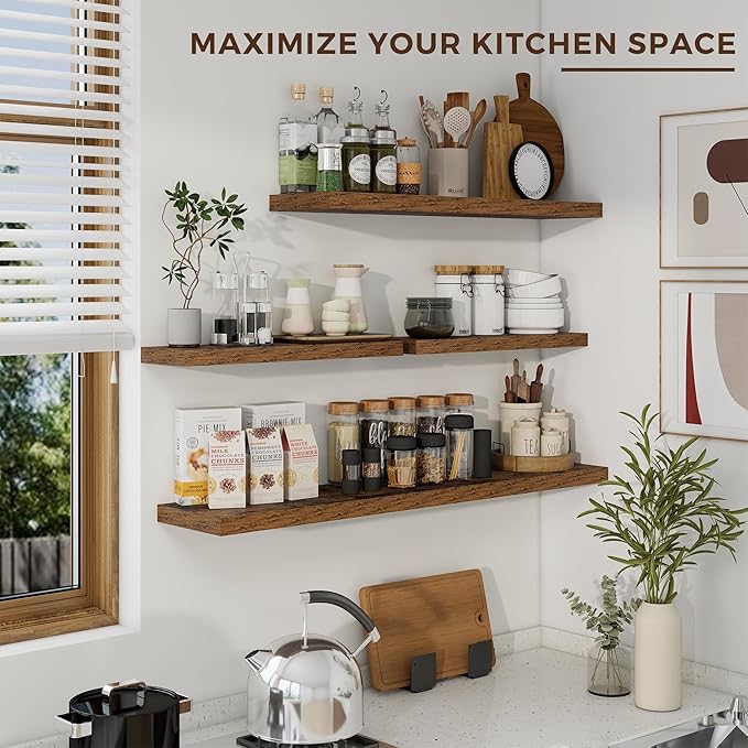 Dreamland 36 inch Floating Shelves Wall Shelves for Office with Invisible Brackets, 8 inch Deep Shelves for Bathroom, Living Room, Kitchen, Office, 36x7.9 inch deep Set of 2, Brown