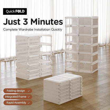 ANTBOX Foldable Shoe Rack,Shoe Organizers for Closet Plastic Shoe Storage Box Space Saving for Entryway, Large Sturdy Stackable Sneaker Cabinet Bins with Magnetic Clear Door 6 Tiers 12 Pairs