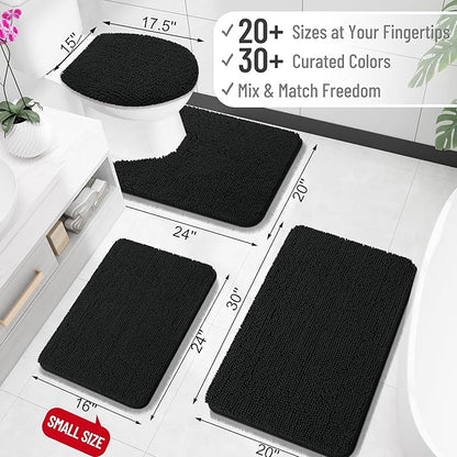 OLANLY Small Bathroom Rugs 24x16, Extra Soft Absorbent Chenille Bath Rugs, Rubber Backing Quick Dry, Machine Washable Bath Mats for Bathroom Floor, Tub and Shower, Home Decor Accessories, Black