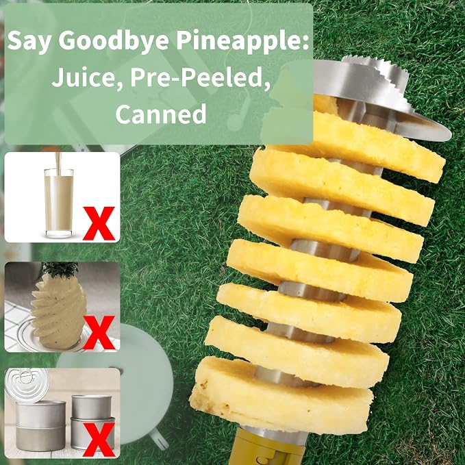 Newness Pineapple Corer with Knife, [Upgraded, Electric & Manual] Stainless Steel Fruit Pineapple Cutter with Electric Drill Accessory, Pineapple Slicer Remover Kitchen Tool with Measure Mark, Yellow