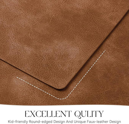 MOSAYT Vinyl Placemats Set of 6-12 X 17 Inch - Faux Leather 100% Waterproof Oil-Proof Wipeable PU Place Mats, Heat Resistant Reversible Table Mats for Kitchen, Dining, Outdoor (Reddish Brown)