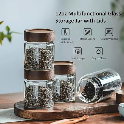 26 oz/850 ml Clear Glass Storage Canister with Airtight Wooden Lid, Small Overnight Oats Containers, Cute Decorative Salad Jar for Snacks Yogurt Spice Sugar Cereal Fruit Coffee Tea