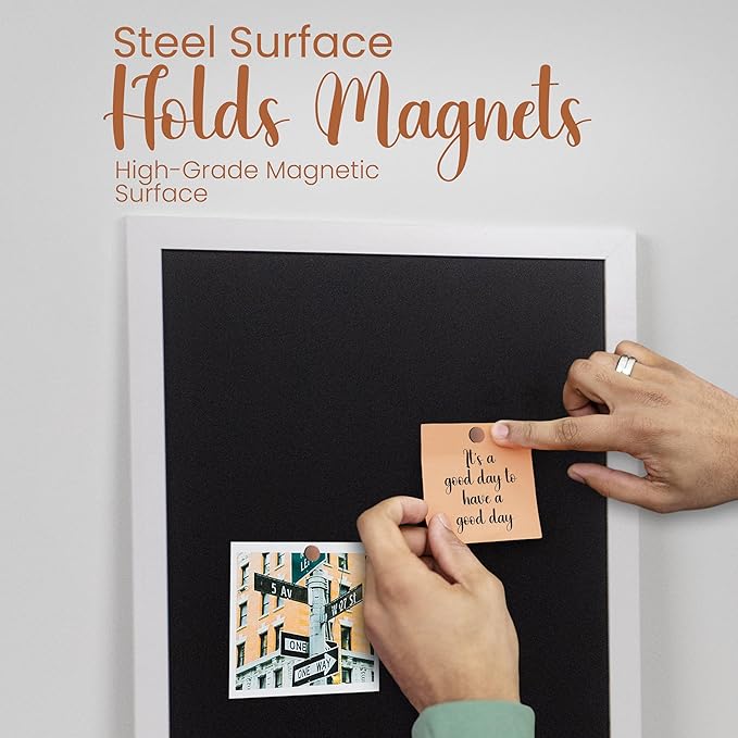 Loddie Doddie Magnetic Chalk Board - 18" x 22", White Frame, Wall Mount - Stain-Resistant Easy-Erase Surface - Magnetic Board Display For Photos & Notes - Kids Chalkboard for Creative Fun with Magnets