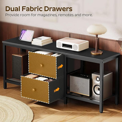 YATINEY TV Stand for TVs up to 55", Entertainment Center with 2 Fabric Drawer, Media Console with Shelves, Television Stands for Living Room, Bedroom, Black DS02BB